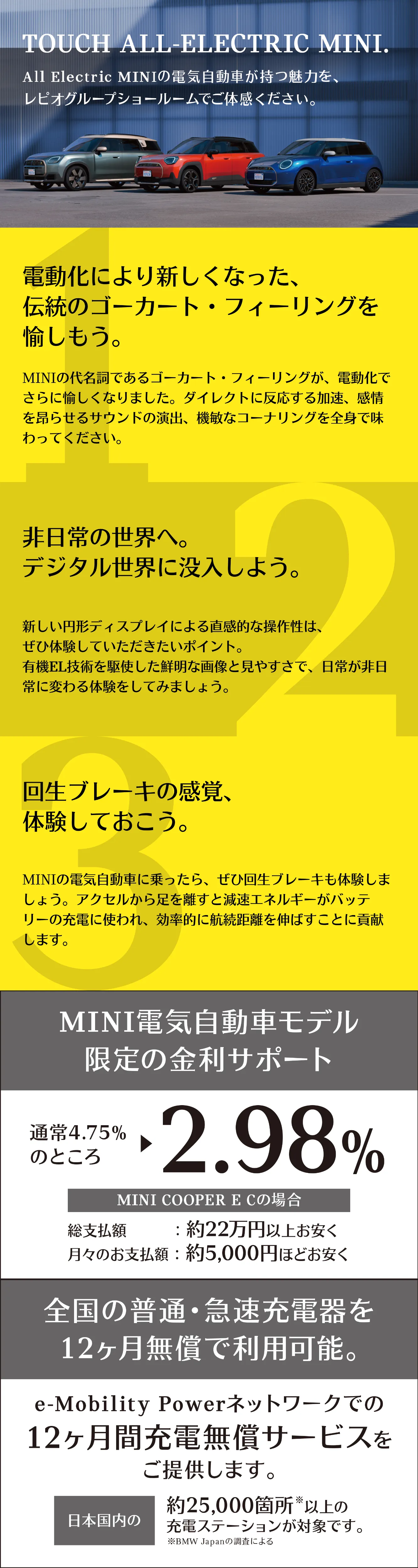 All Electric MINIの電気自動車が持つ魅力をレピオグループショールームでご体感ください。
